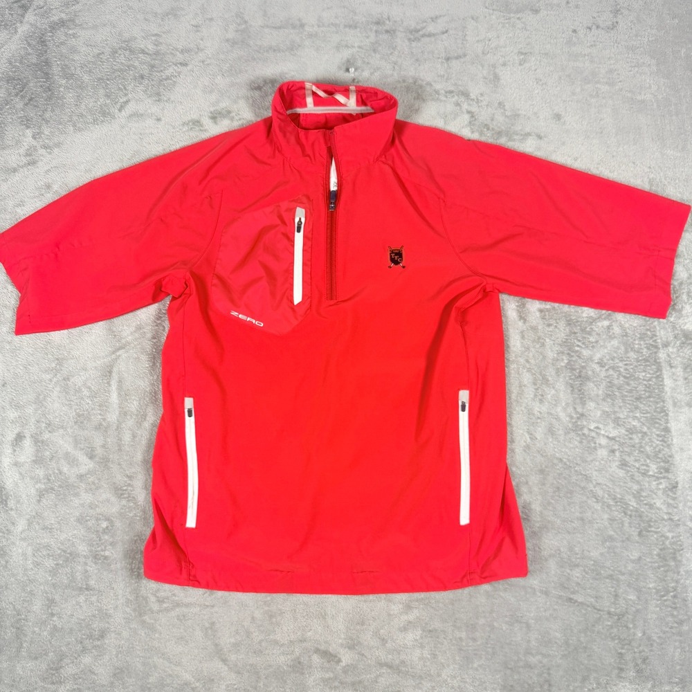 Zero Restriction Mens S Red Short Sleeve Quarter Zip Golf Windbreaker TFC Crest